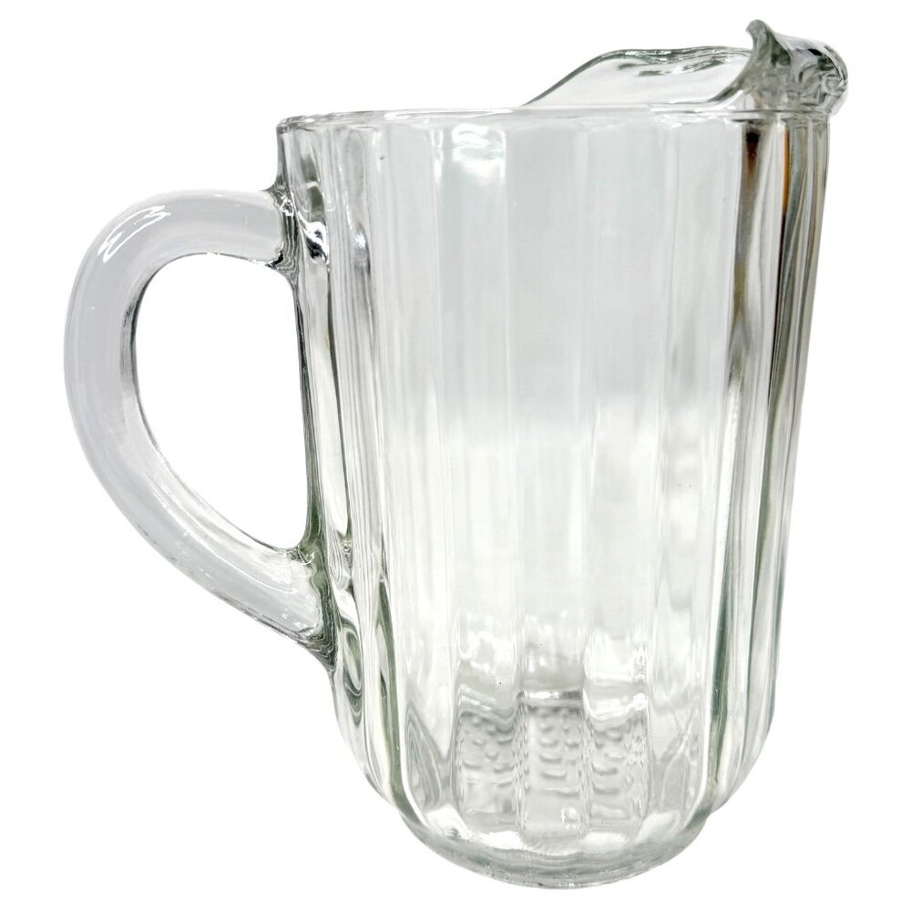 Vintage Jeannette National Clear Glass Ribbed Pitcher Ice Lip 63 OZ 7.5” Tall - Picture 3 of 7